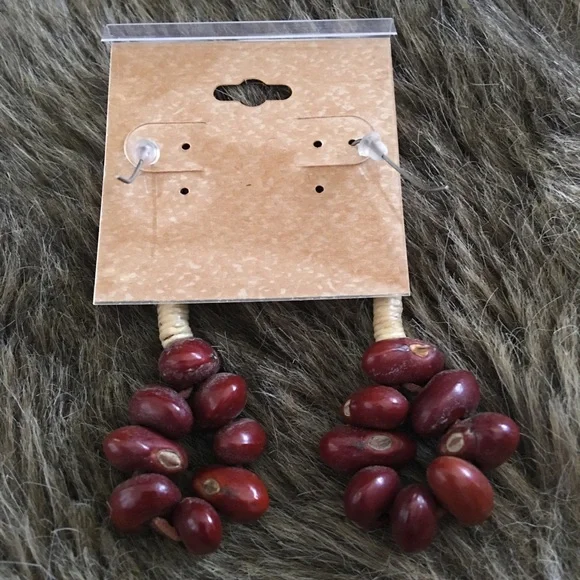 Boho natural bean dangle fish hook earrings - Picture 3 of 4